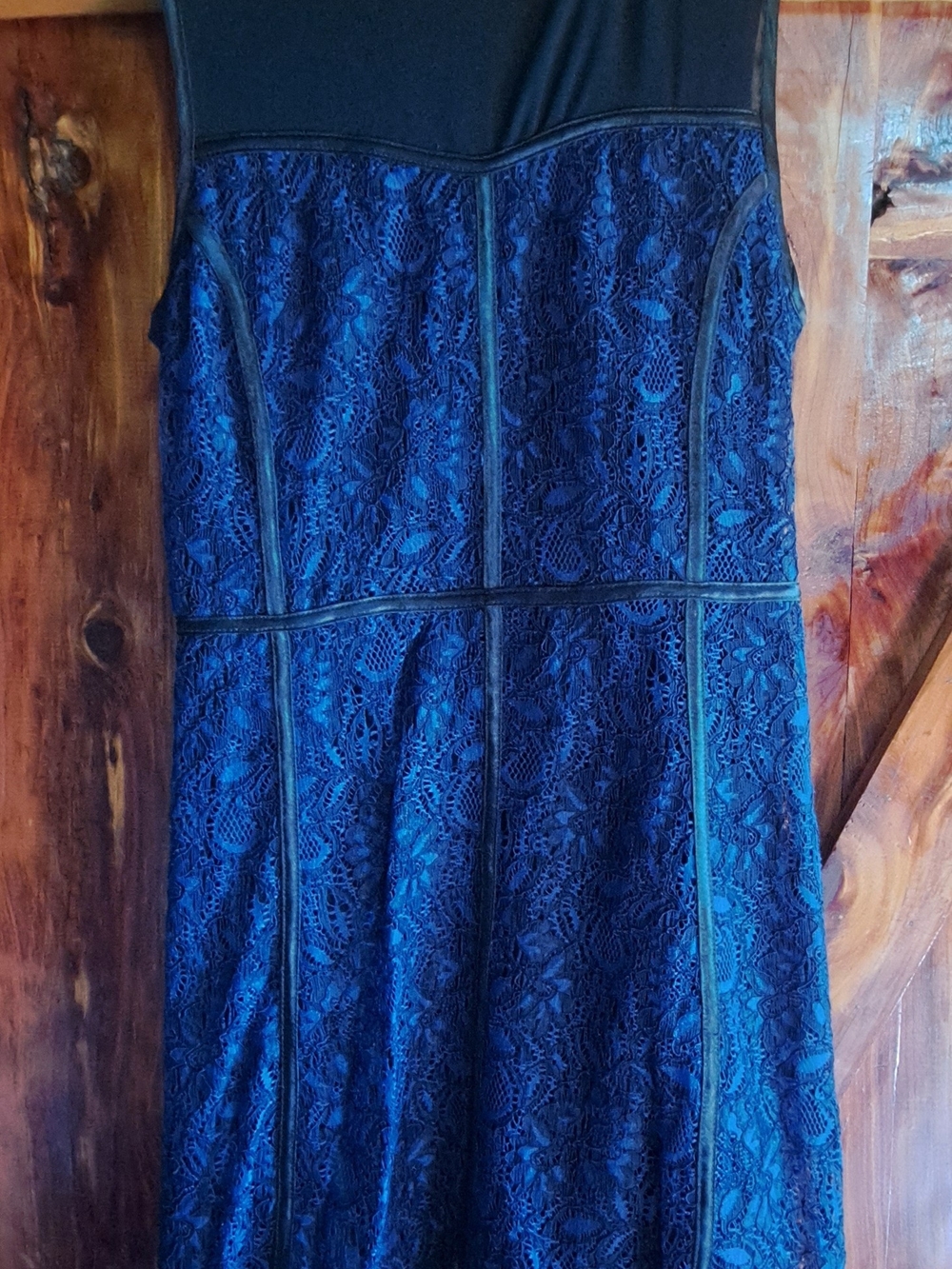 Blue Lace Panel A-Line Dress